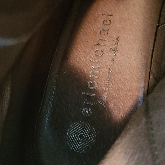 Eric Michael Lena Leather Black Brown Strappy Wedge Ankle Booties 7.5 Spain Chic - Picture 9 of 13